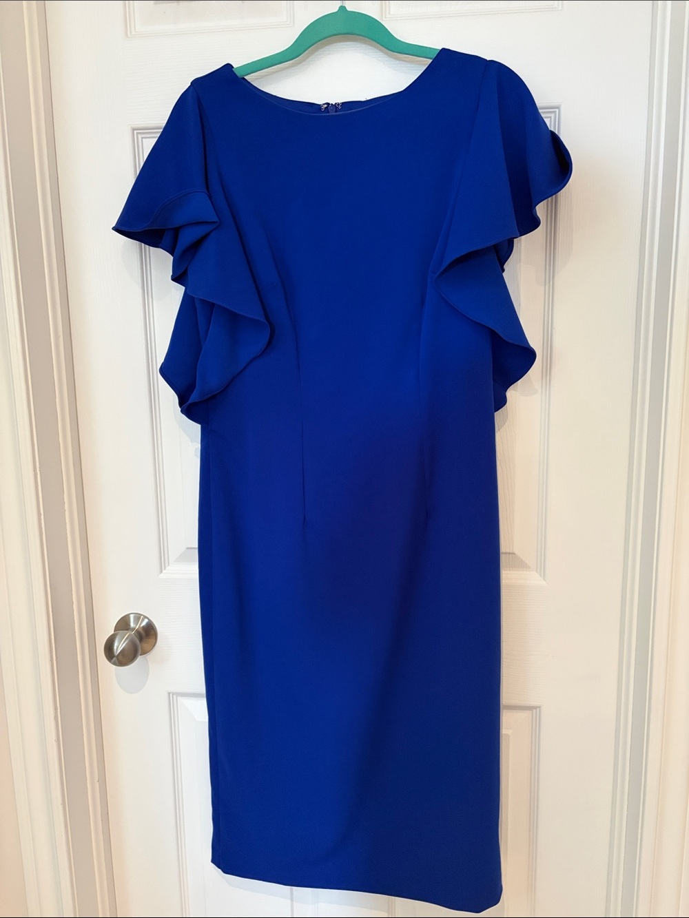 Elegant Royal Blue Ruffle Sleeve Sheath Dress